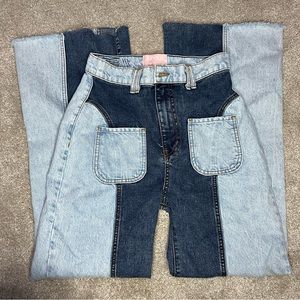 Revice Denim Sunset Bells Two-Toned Wide Leg Flare Bell Bottom Jeans raw hem